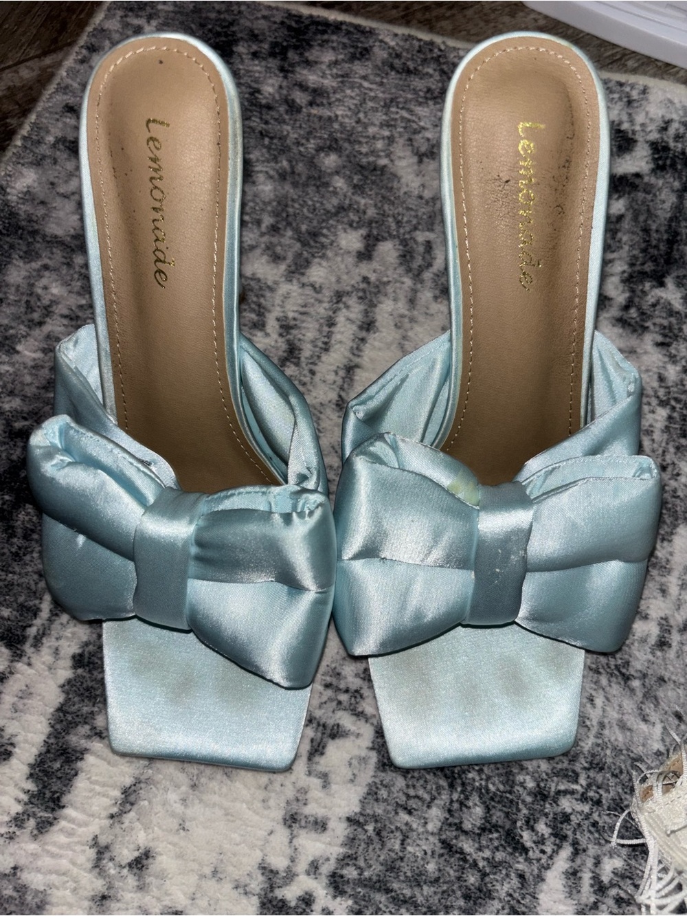 Lemon Light Blue Satin Bow Mules